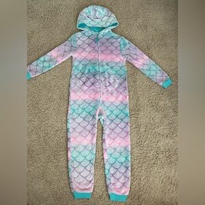 Cat & Jack Fleece Hooded One Piece Mermaid Pajamas Union Suit Girls M Medium 7/8